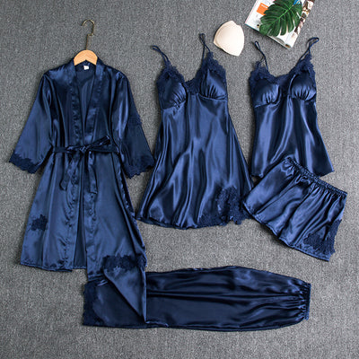 Set 5 pijamale din Satin Navy Blue Blossom